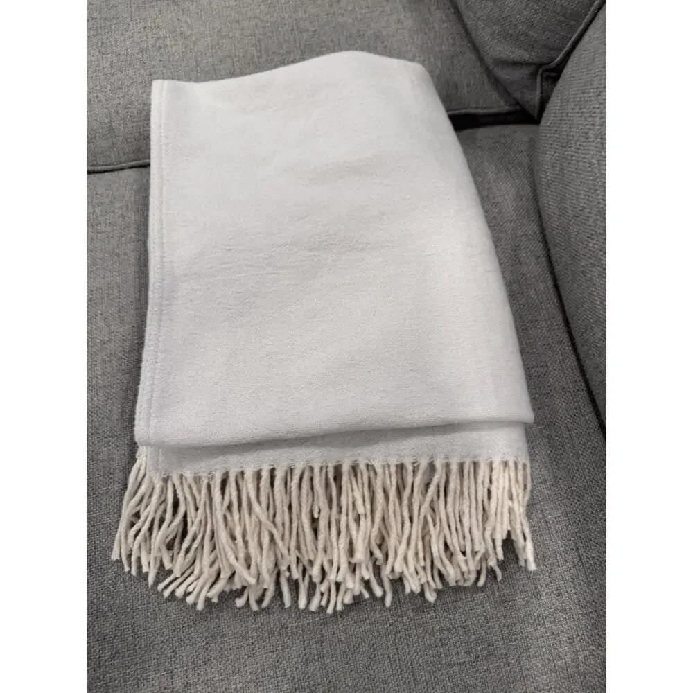 Pom Pom At Home Billie Cotton Throw Ivory Blue 50 “x 70” Fringe NEW